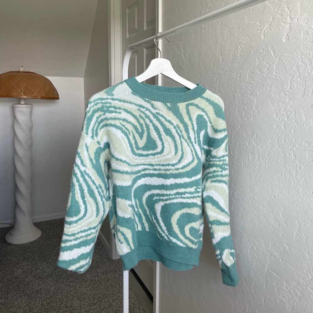 Pink Diamond Sweater - Green Swirl - S/M
